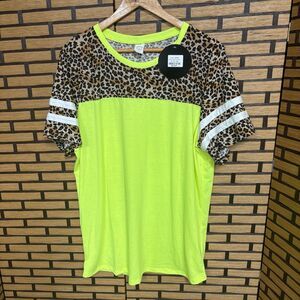 Sunshine & Rodeos Lime Green And Varsity‎ Stripe Leopard Top Size 2XL